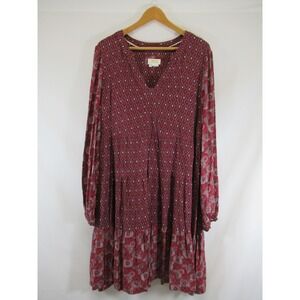Anthropologie Maeve Tiered Mini Dress Plus Size 2X Long Sleeve V-neck Boho